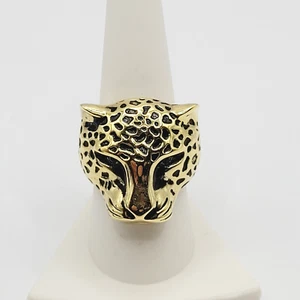 SETA Leopard Big Africa Cat Enamel Crystal Gold Tone Statement Large Ring Size 9 - Picture 1 of 24