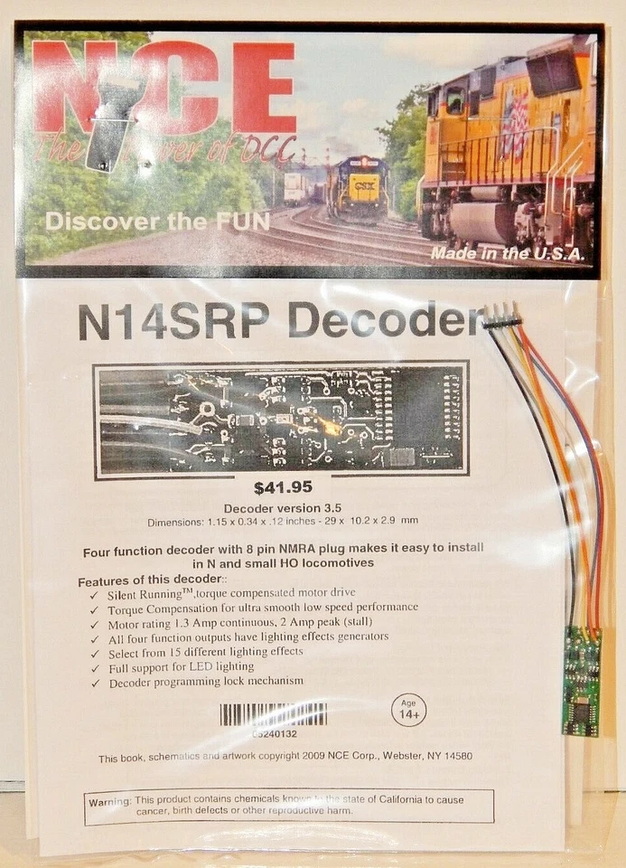 NCE N14SRP DCC Decoder 8 Pin Plug Fits N & HO Scale Locos 5240132 - Image 1 of 1