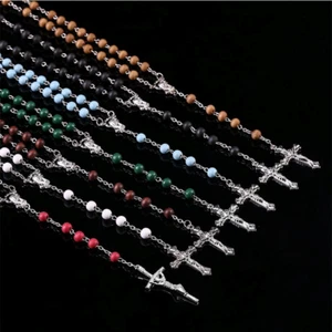 Rosenkranz Kette Kreuz Maria Damen Herren Holz Perlen Halskette Y-Kette FARBEN - Bild 1 von 10