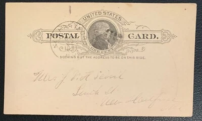 1891 US POSTAL CARD UX9 NEW HARTFORD NEWYORK VF - Image 1 of 2