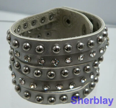 Joyería Cuero Multicapa Envoltura Tachonado Estrás Bling Pulsera Ajustable Foto 1 de 3