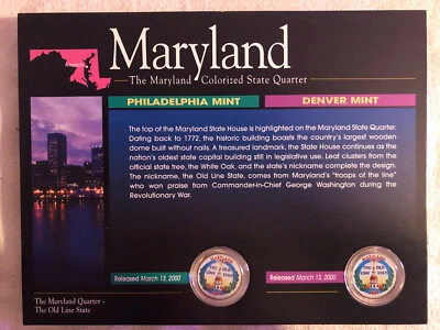 American Historical Society Colorized State Quarters. Maryland. Used - Image 1 of 2