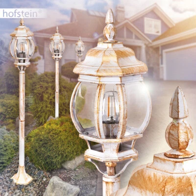 klassische Laterne Wege Poller Garten Lampen  Aussen Steh Beleuchtung weiß/gold - Bild 1 von 3