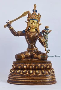 14" Manjushri / Jampelyang Oxidized Gold Gilded Fine Quality Copper Statue Patan - Imagen 1 de 4