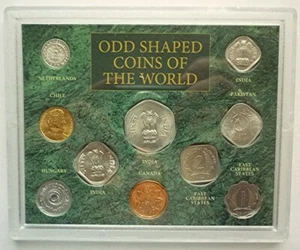 ODD SHAPED COINS OF THE WORLD - BU UNC SET (10) - 7 COUNTRIES - SEALED W/ COA - Picture 1 of 5