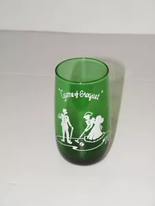 Anchor Hocking Emerald Forest Green Drinking Glass White Enamel Croquet Game HTF - Picture 1 of 9