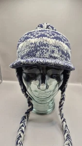 BNWT Black Yak Handmade In Nepal Peak Bobble Hat Blue/ Grey One Size - Picture 1 of 6