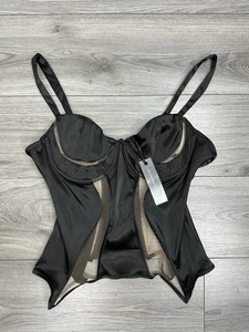 Top corsé Maniere De Voir malla contorno negro satinado Reino Unido 16 PVP £49,99 - Imagen 1 de 15