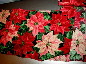 Christmas CRAFT cloth REM 28 x6" w/24 x 3" ea end poinsettias (sew appliques) - Picture 1 of 3