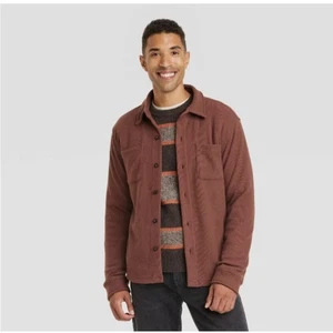 Goodfellow & Co Men Fleece Button Down Shirt Jacket Mid-Weight Maroon Large - Picture 1 of 8