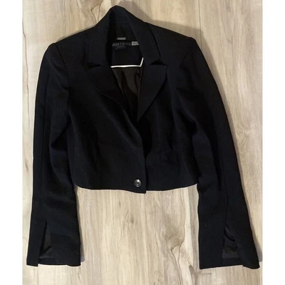 Alice + Olivia Classics Women Black Crop Blazer Size 4 Shoulder Pads NWOT - Image 1 of 4