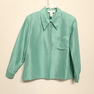 Camicia blusa seta Jones New York donna 14 verde acqua colletto bottoni  - Foto 1 di 11