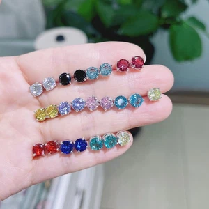 Colorful AAA Cubic Zirconia Stud Earrings Women's Four-claw Cute Zircon Stud Ear - Picture 1 of 36