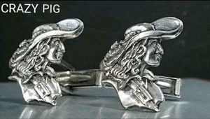 Crazy Pig Handarbeit Silber Manschettenknöpfe Nr.US8.560 Sammlerstück - Bild 1 von 4