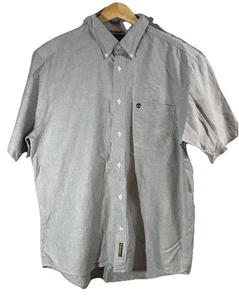 Timberland Men's Blue Chambray Short Sleeve Shirt Size XL Vintage Clothing - Picture 1 of 24