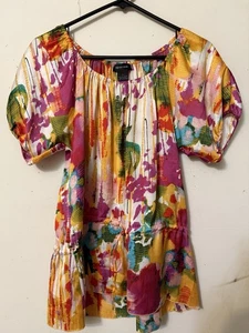 SPENSE ELASTISCHER AUSSCHNITT BLOUSON PULLOVER BOHO HIPPIE KURZARM AQUARELL M - Bild 1 von 12