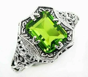 1CT Natural Peridot 925 Solid Sterling Silver Filigree Style Ring Jewelry Sz 7  - Picture 1 of 4