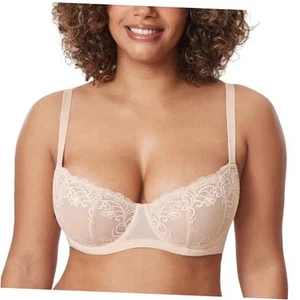 Women's Balconette Lace Bra Plus Size Sexy See Through Unlined 38D Beige - Picture 1 of 6