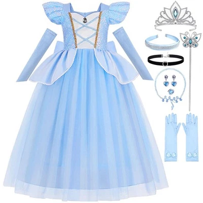 Disfraz de Cenicienta para Niñas Niños Vestido de Princesa Azul con Accesorios Hallow... Foto 1 de 4