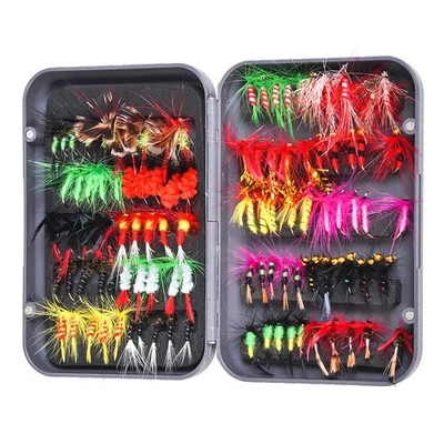 100PCS Fly Fishing Wet Dry Flies Assortment Kit for Trout Fishing Lures with Box - Image 1 of 4