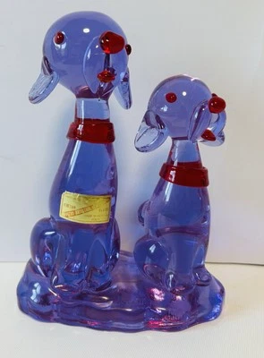 VENETIAN Murano Vintage Art Vetro Glass Purple Red Sitting Dogs Figurine Italy - image 1 of 4