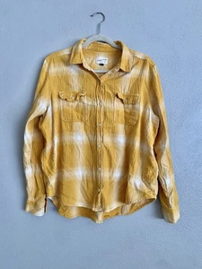 Franela Universal Thread para mujer talla XL abotonada a cuadros amarilla - Imagen 1 de 4