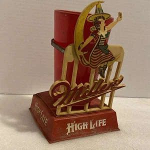 as is, VINTAGE MILLER HIGH LIFE BIER SCHAUM SCHABER HALTER DISPLAY SCHILD MÄDCHEN MOND - Bild 1 von 10