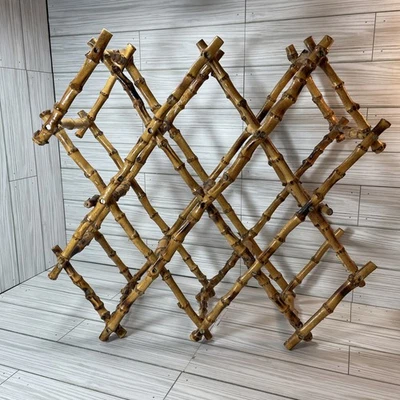 Vintage Bamboo Wine Rack Collapsible Folding 10 Bottle Capacity - Image 1 of 4