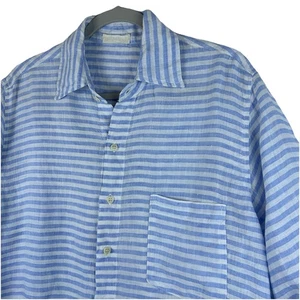 CP Shades Striped 100% Linen Tunic Blue Button Up Long Sleeve Oversize Women S - Picture 1 of 10