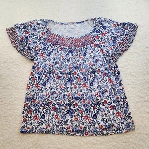 Westport Babydoll Flutter Sleeves M Boho Red White Blue Flowy Cottage Core - Picture 1 of 9