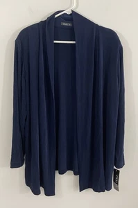 NEW VIKKI VI cardigan jacket Womens sz 1X slinky open front blue Long Slv travel - Picture 1 of 10