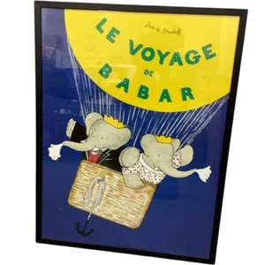 LE VOYAGE DE BABAR Framed Art Poster Jean de Brunhoff 82cm x 62.5cm Decor - Picture 1 of 6