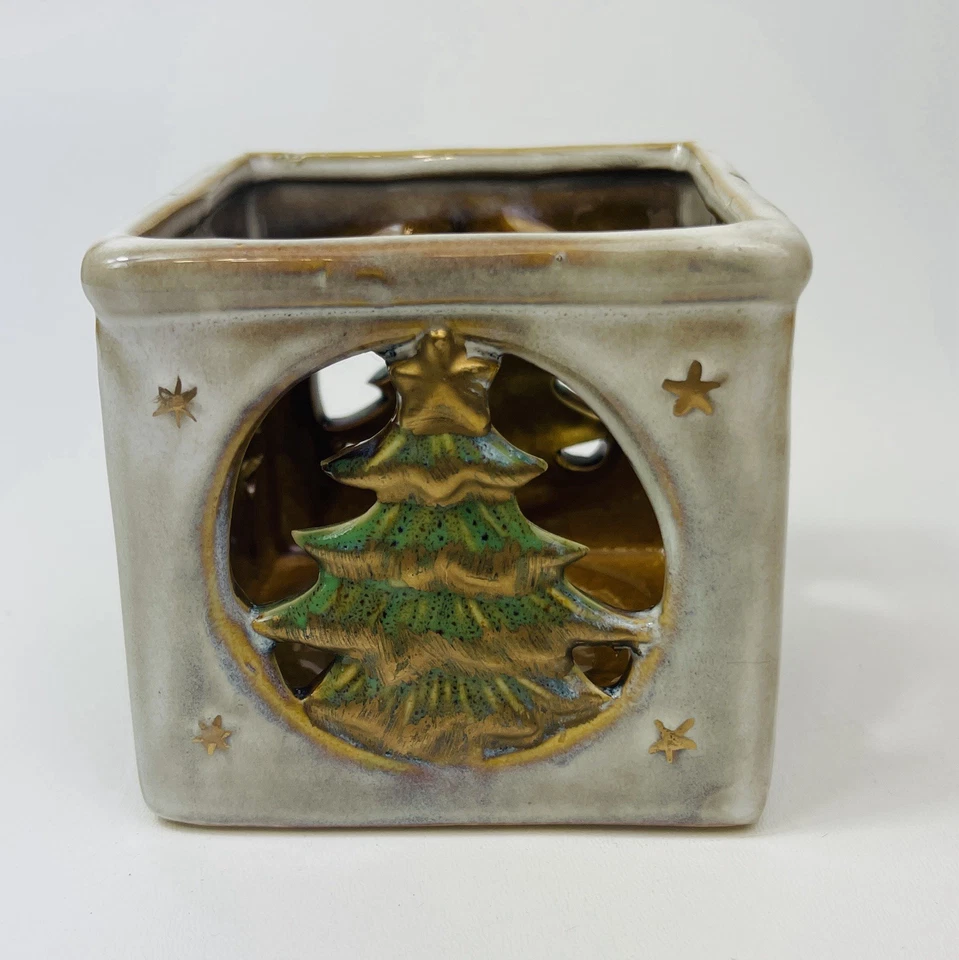 Luminessence Ceramic Votive Candleholder Winter Christmas Tree 4x4x3.5” Tall - Image 1 of 4