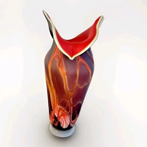 Splendido vaso in vetro artistico soffiato Essie Zareh 15,75" Baijan bellissimi colori infuocati - Foto 1 di 9