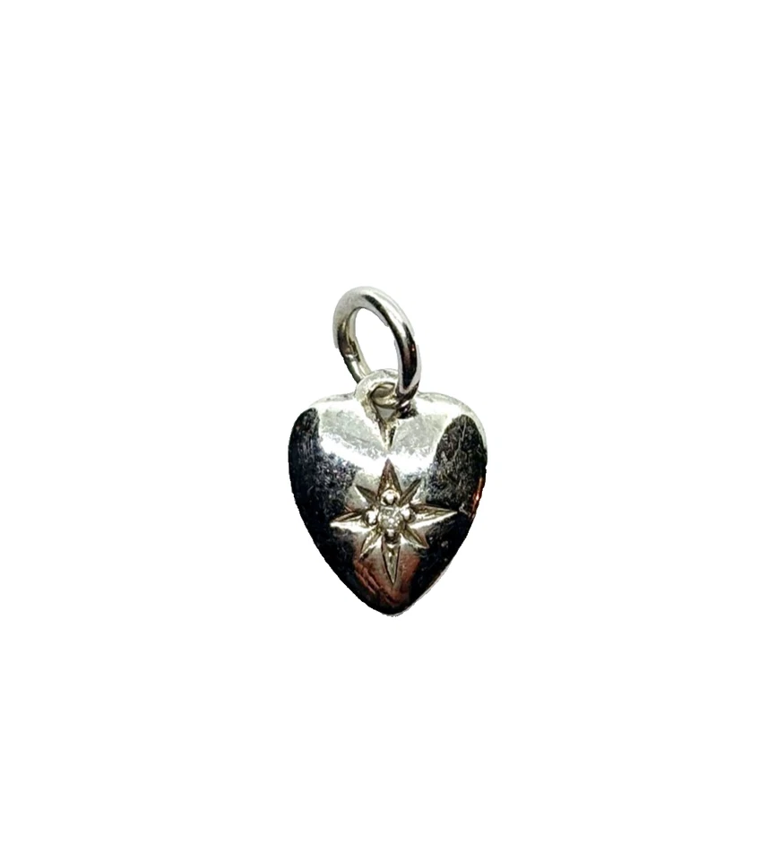 Small Sterling Silver Heart with Star inset Diamond  Pendant or Charm - Image 1 of 4