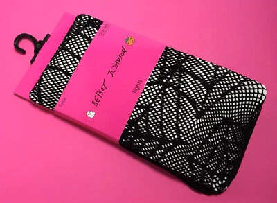 BETSEY JOHNSON BLACK WOMENS FISHNET TIGHTS Spiderwebs One Size 1 Pair NWT - Image 1 of 3