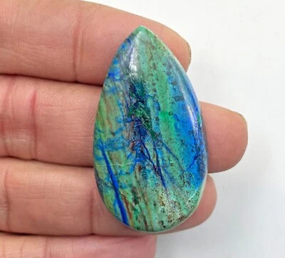 Natural Azurite Malachite Teardrop Cabochon loose Gemstones 44x25x5mm - Image 1 of 4