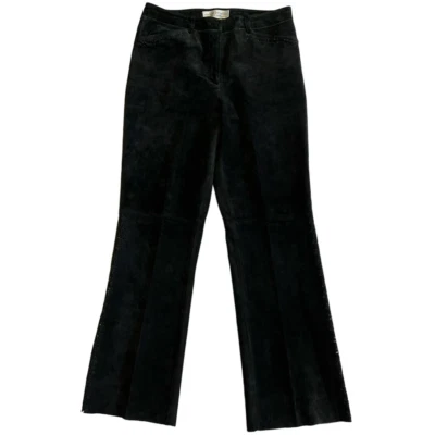 Pantalones Sutton Studio de gamuza genuina de cuero negro corte láser, talla 6 Foto 1 de 4