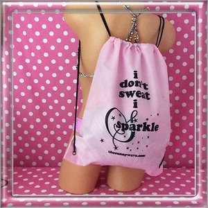 PINK ~I DON'T SWEAT, I SPARKLE Drawstring Cinch Sport Sack Pack Backpack Bag NEW - Imagen 1 de 1