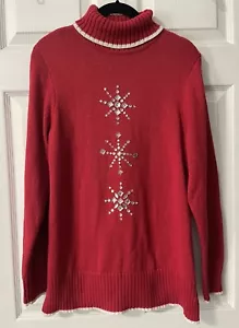 Quacker Factory Women's Size XS Red Christmas Holiday Turtleneck Sweater EUC - Picture 1 of 7