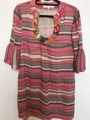 NUEVO VESTIDO TRINA TURK Los Ángeles TÚNICA DE SEDA PURA TALLA REINO UNIDO 12 US8 Foto 1 de 4