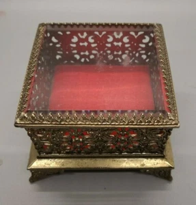 Schatulle oder Schmuckkästchen mit Glasplatte aus Metall - Bild 1 von 3