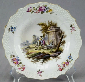 19th Century Veuve Perrin Style Hand Painted Man Horse Fountain Floral Plate - Picture 1 of 12