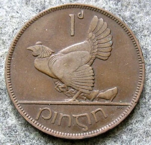 IRELAND FREE STATE 1933 1 PINGIN - PENNY, HEN WITH CHICKS Bronze KM# 3 - Picture 1 of 6