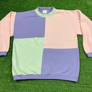 Vintage 90's Cheetah Color Block Geometric Sweatshirt Pink Purple Green Youth L - Picture 1 of 10