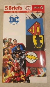 Justice League Boys SIZE 4 Briefs Underwear 5-Pack Cotton Batman Superman Flash - Picture 1 of 4