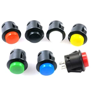 Round Push Button Momentary Switch Black White Red Green Blue Yellow Switch 16mm - Picture 1 of 7