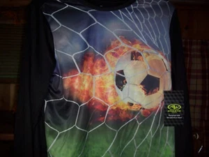 ATHLETIC WORKS BOYS SOCCER THEME LONE SLEEVE SHIRT SIZE XL 14-16 BLACK SPORTS - Picture 1 of 1