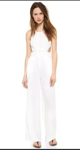 BB Dakota Women’s White Jumpsuit Back Zip Side Cutouts Pockets Size 2 - Picture 1 of 16