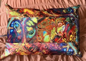 Orange, Blue & Multi Velvet Psychedelic Patchwork Pillow with Pad New - Picture 1 of 2